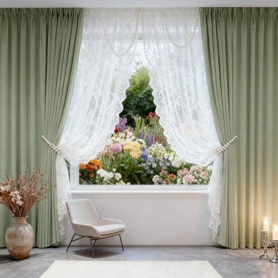 Total Blackout Jacquard Chenille Curtains - Lime Matcha Color, High-End Light-Blocking Drapes for Living Room & Bedroom, Luxury Minimalist Modern Style